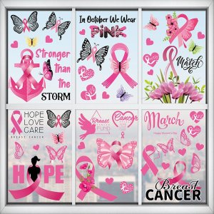9 hojas de calcomanías para ventana de cáncer de mama para vidrio, cinta rosa para mujer, calcomanías de concientización sobre el cáncer de mama, 9 hojas de calcomanías para ventana de cáncer de mama para vidrio, cinta rosa para mujer, calcomanías de concientización sobre el cáncer de mama,