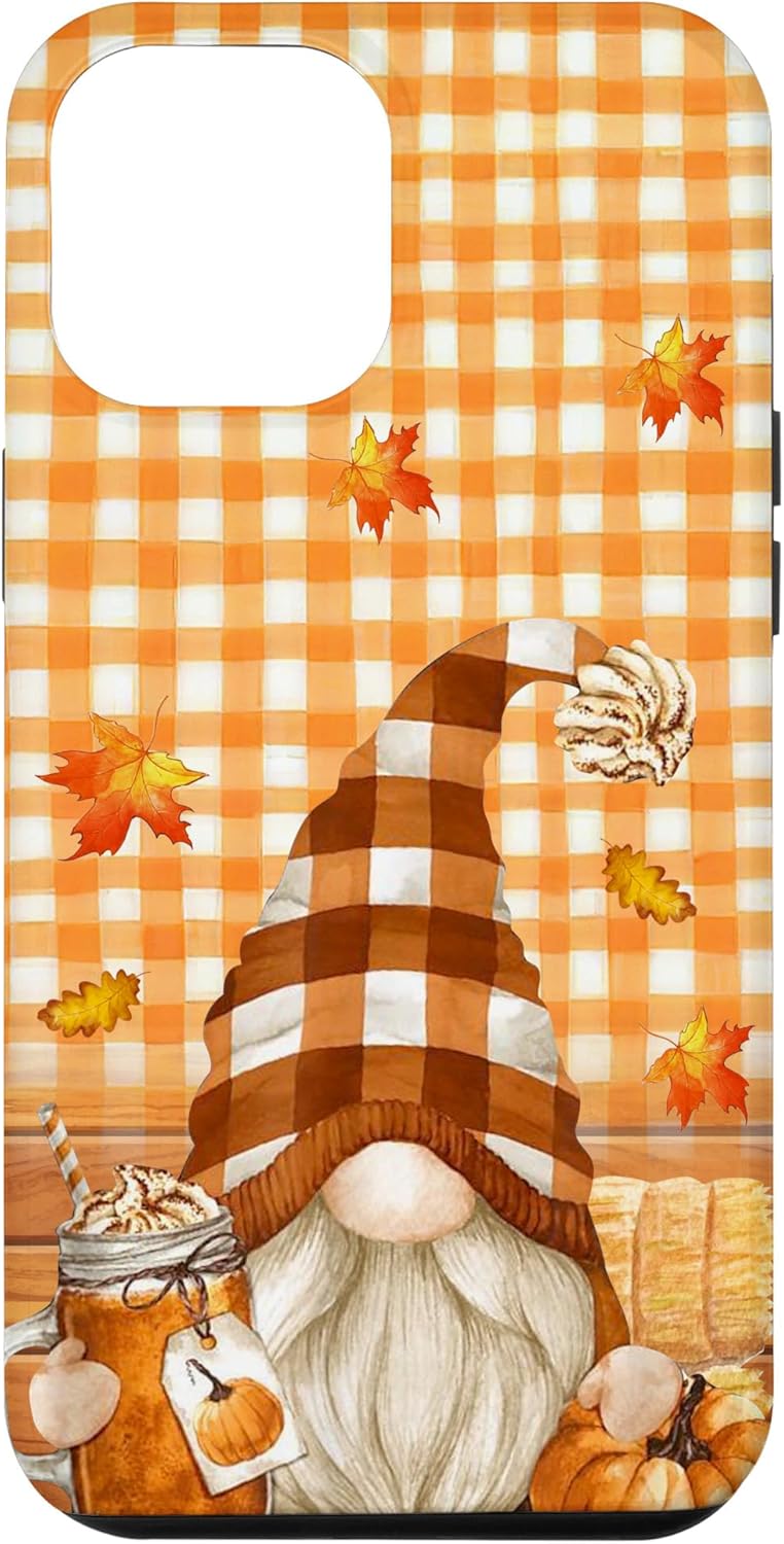 Funda para iPhone 12 Pro Max con bonito diseño de otoño y gnomo de Acción de Gracias, calabaza y especias