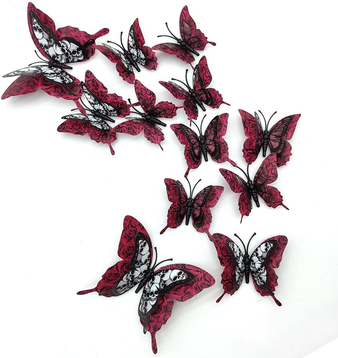 Halloween 3D 1224 calcomanías de pared de mariposa esqueleto, decoración de sala de estar, decoración de ventana de dormitorio interior (12