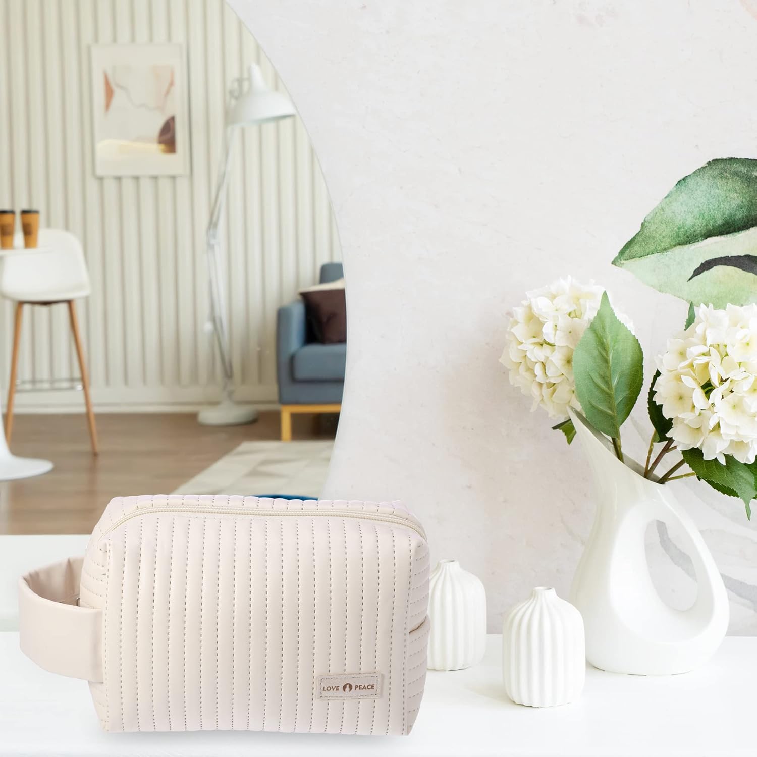 VOCOSTE Bolsa de maquillaje de piel sintética, bolsa de viaje para cosméticos, bolsa de maquillaje grande, bolsa organizadora de brochas de