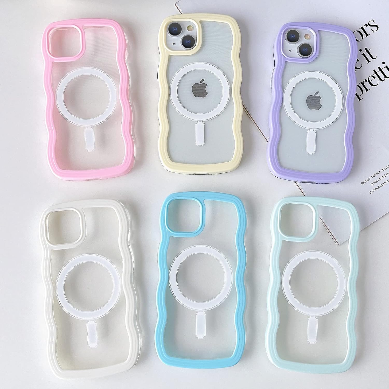 Magsafe – Funda compatible con iPhone 15 Plus, diseño ondulado, lindo marco de colores dulces, a prueba de golpes para iPhone 15 Plus, funda de