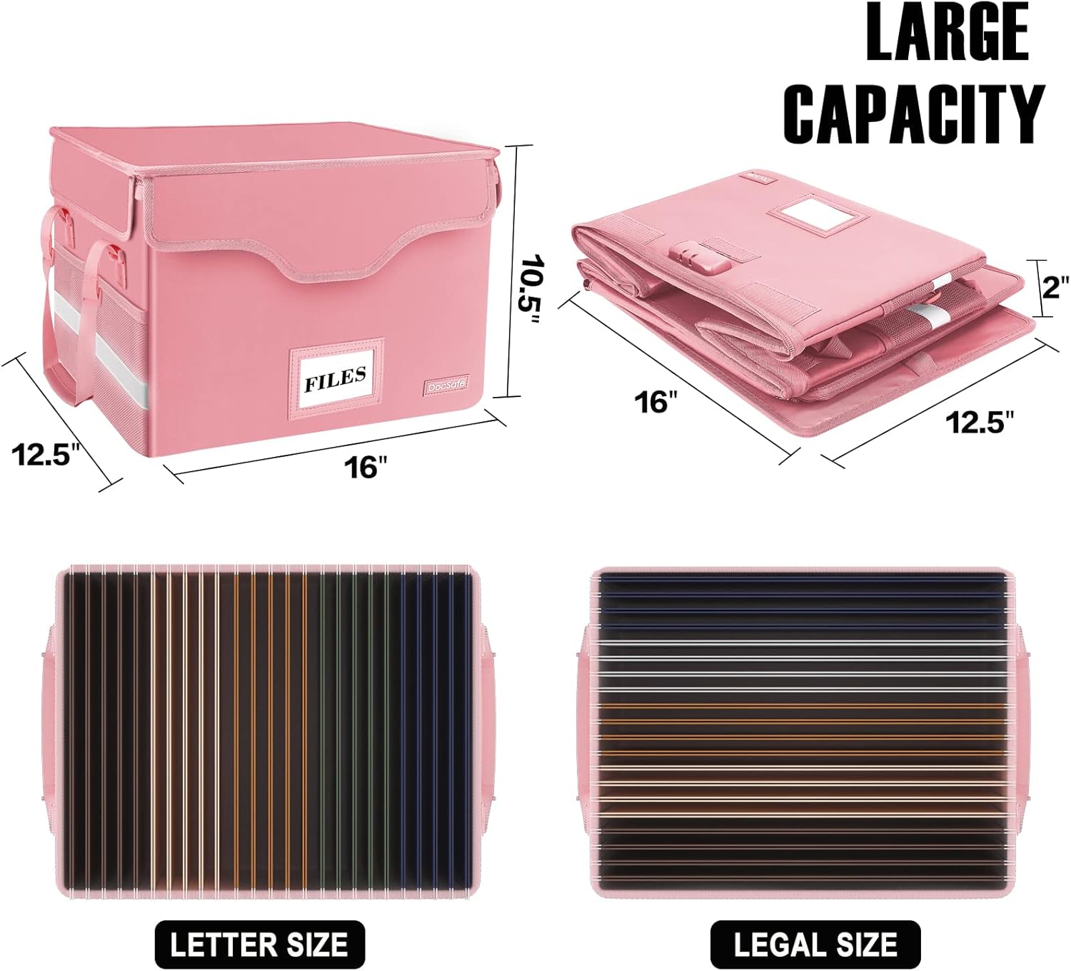 DocSafe – Caja de documentos ignífuga con cerradura, caja organizadora de almacenamiento de archivos con inserciones de pestañas, caja de archivos