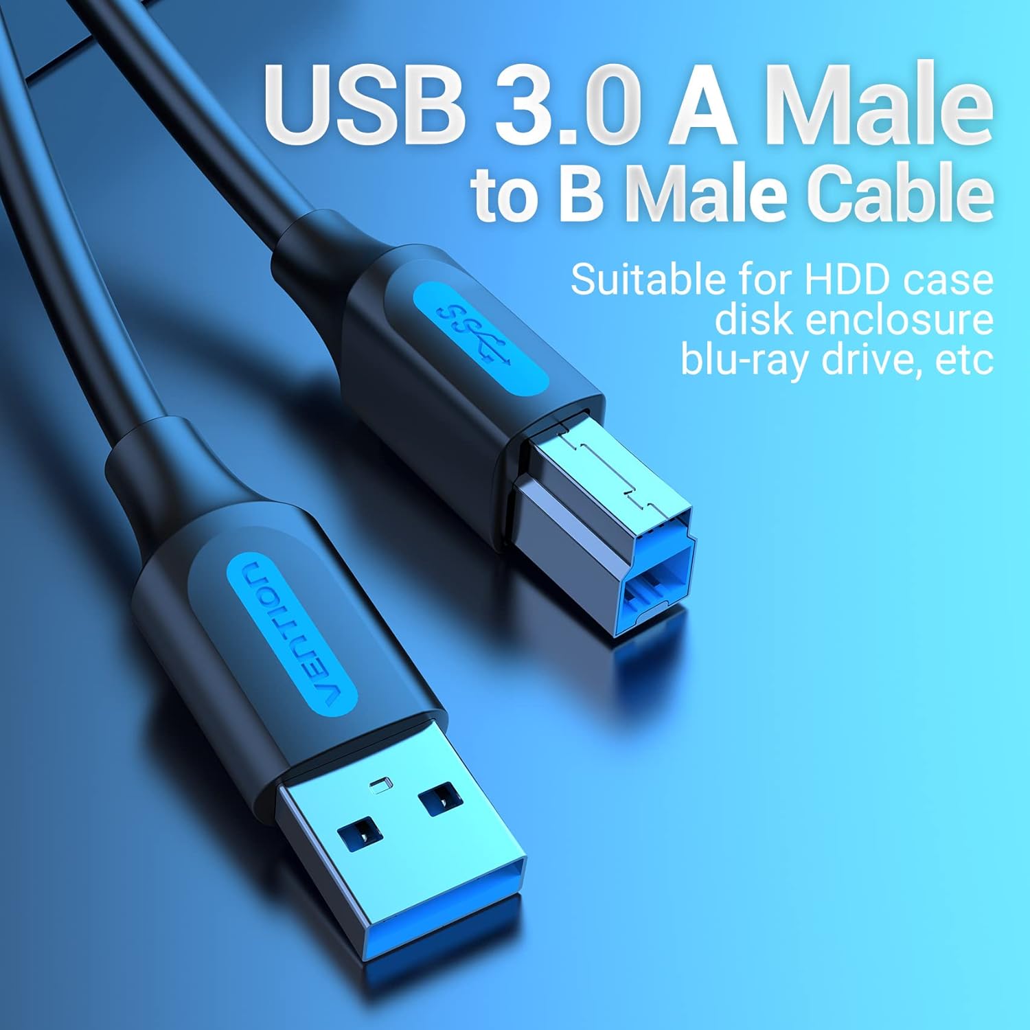 VENTION Cable de impresora USB 3.0 tipo A macho a B macho, cable de impresora USB compatible con HP Epson Dell, Canon, Lexmark, Xerox, Brother,