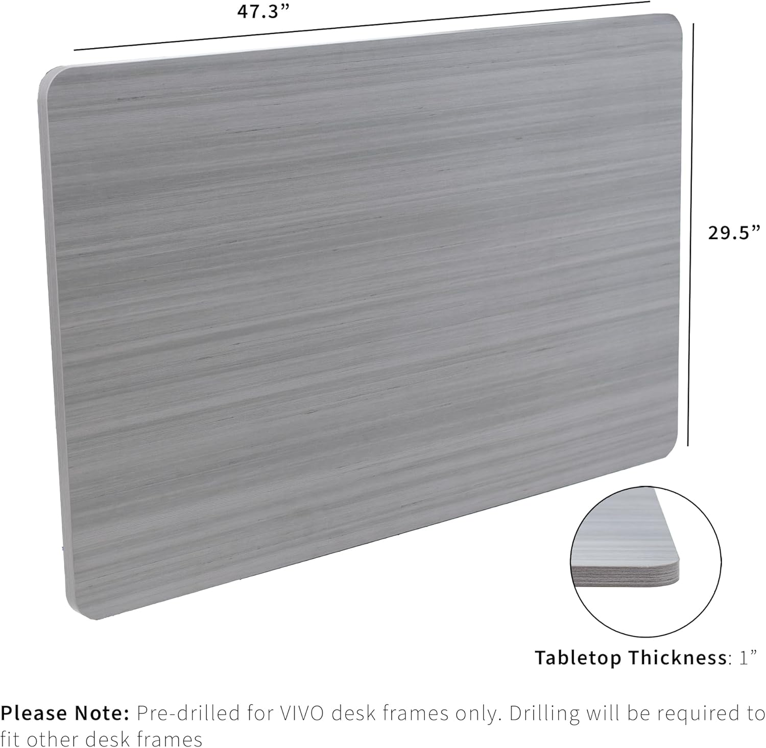 VIVO DESK-TOP48-30G – Mantel universal de una pieza de 48 x 30 pulgadas para marcos de escritorio estándar y sentados a pie, altura ajustable, color
