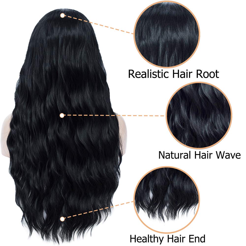 Mildiso – Peluca de cabello largo natural ondulado para mujer, color azul de color degradado, perfecto para fiestas, cosplay o uso diario