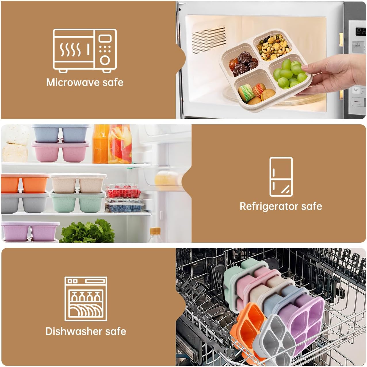 Paquete de 7 loncheras Bento, 4 compartimentos, caja de aperitivos dividida, contenedores de almuerzo para preparación de comidas, lonchera para