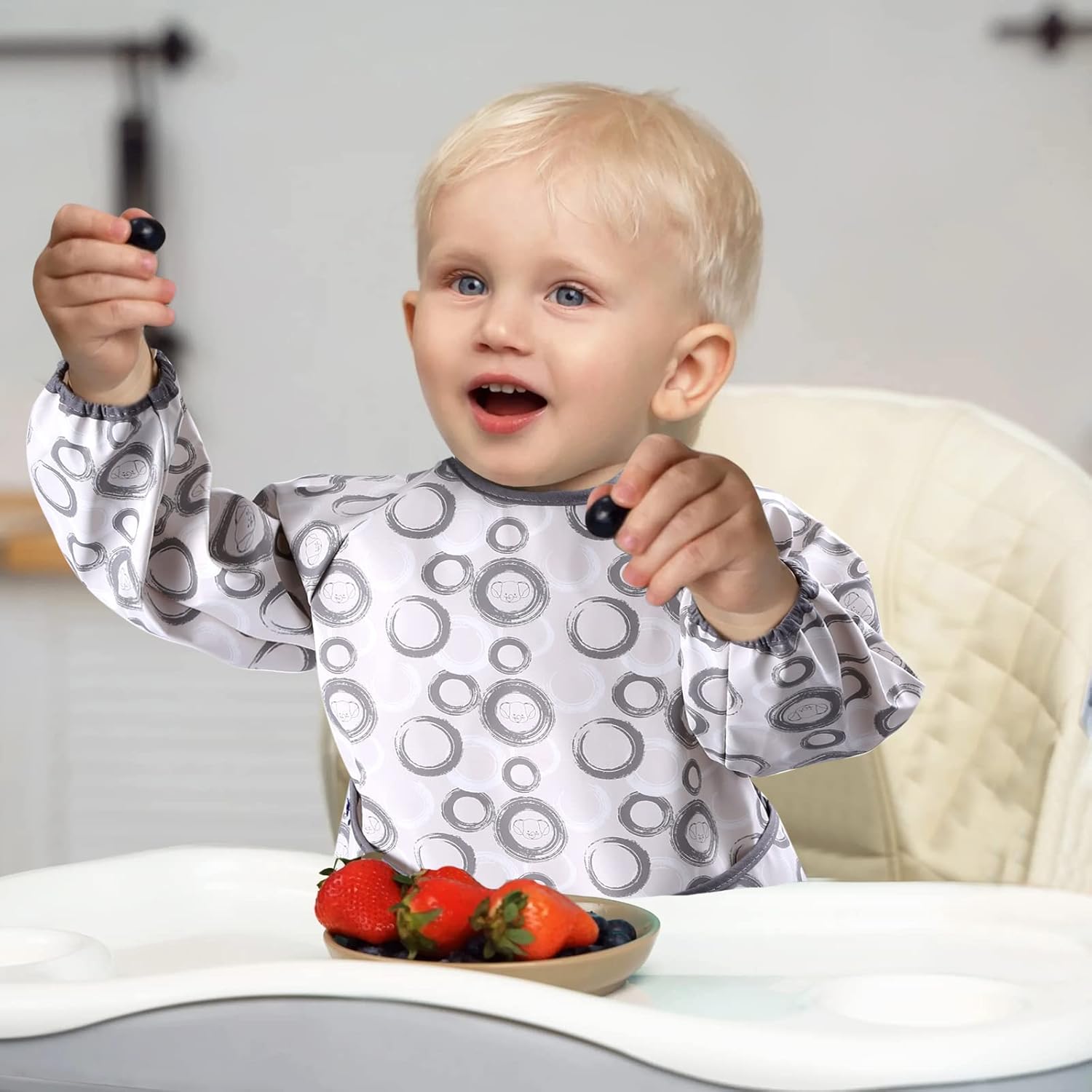 SPINFOX Paquete de 2 baberos impermeables para bebé, baberos para comer con bolsillo para atrapar alimentos, babero suave a prueba de desorden para