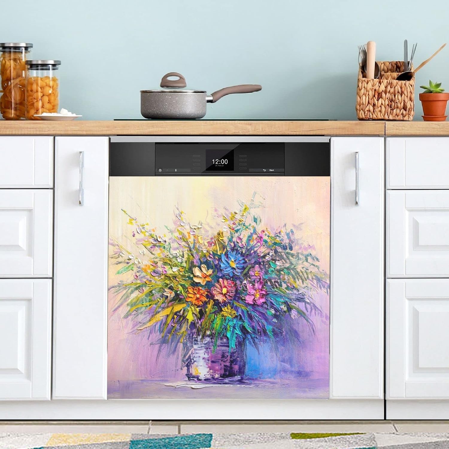 Cubierta magnética para lavavajillas, ramo de flores silvestres, decoración magnética para lavavajillas, decoración artística de cocina, calcomanía