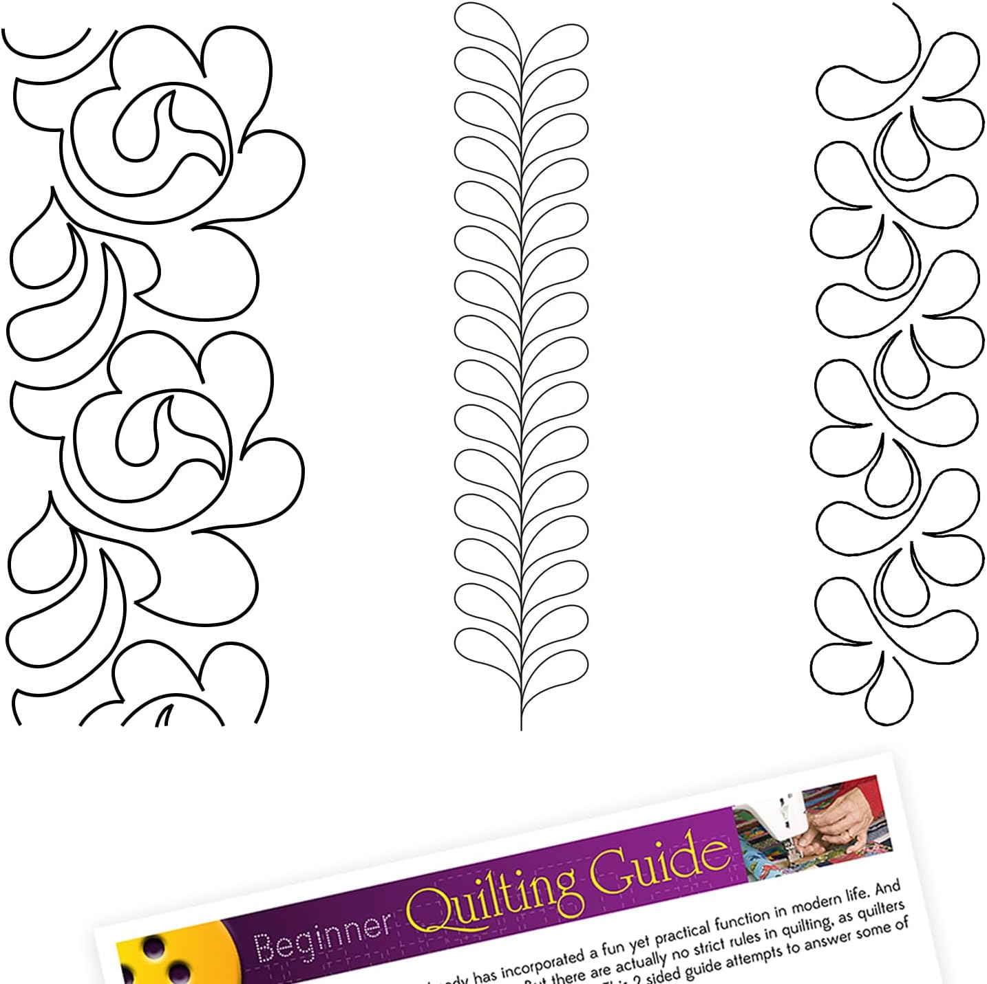 Juego de 3 plantillas de edredón de plástico para bordes, patrones, borde de plumas, fajas, diseño de salpicaduras con guía de edredón
