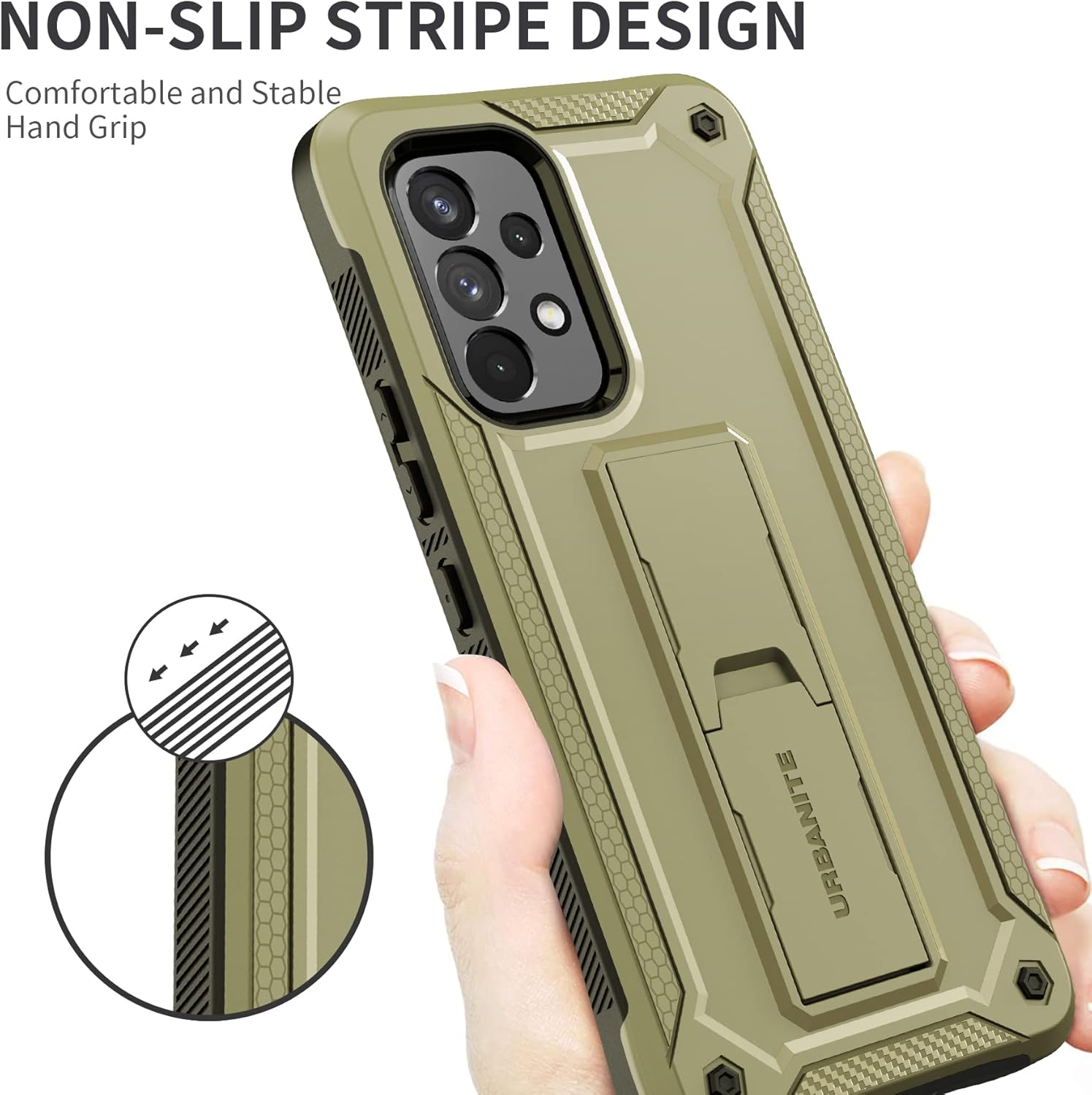 URBANITE Funda para Samsung Galaxy A53 5G, grado militar, resistente, a prueba de golpes, con protector de pantalla de vidrio templado, soporte