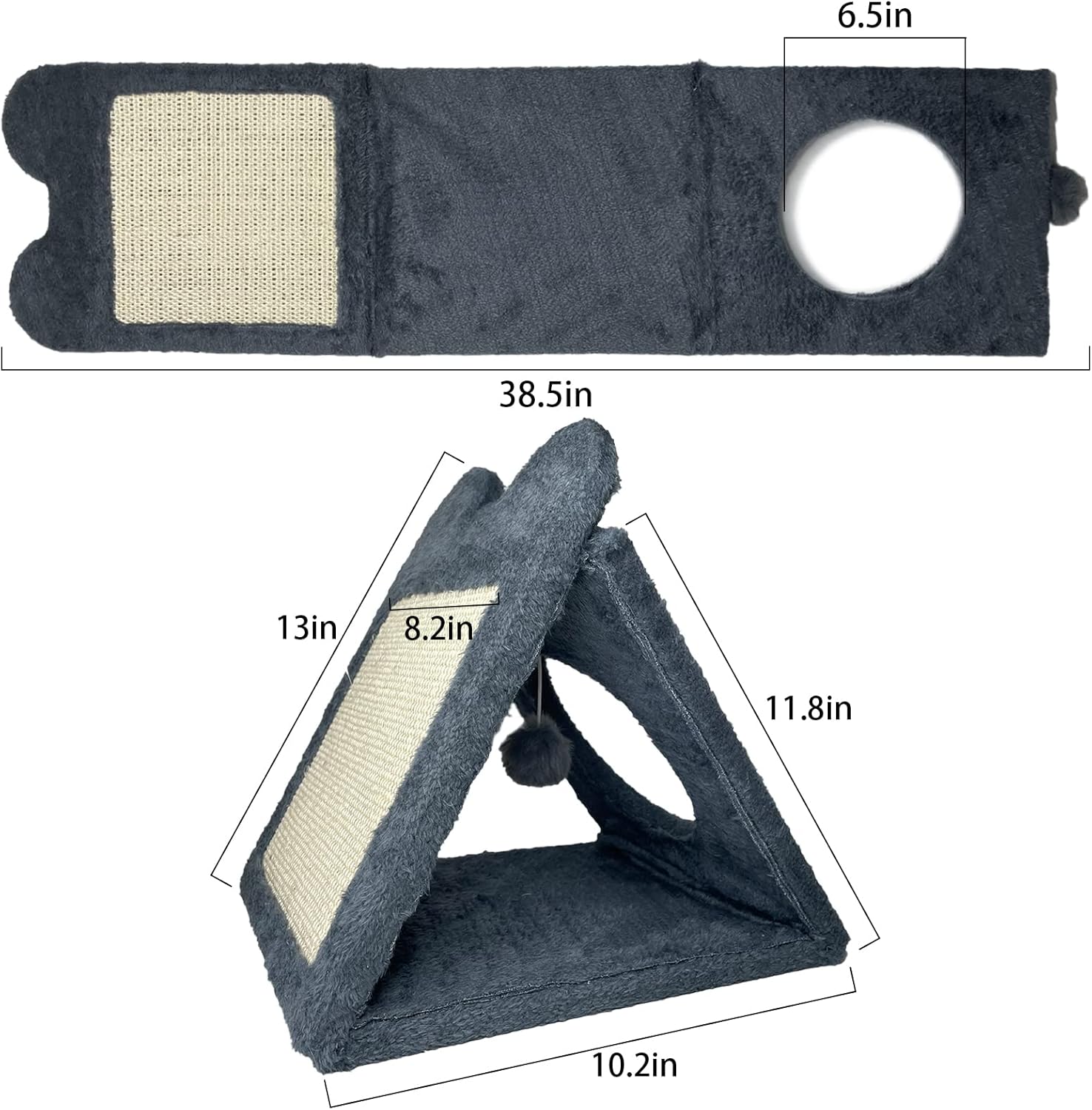 Fhiny Poste rascador triangular para gatos, sisal natural para gatos con bola de felpa colgante, nido de cueva para mascotas, centro de actividades