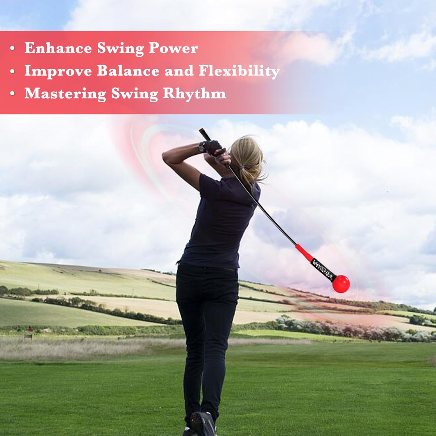 ASWKMOW Entrenador de swing de golf, ayuda para entrenamiento de swing de fuerza, equilibrio de tempo, práctica de golf, palo de calentamiento para
