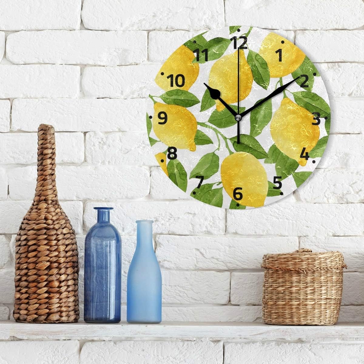 ALAZA Reloj de pared de árbol de hoja de limón que no hace tictac, reloj de escritorio decorativo para dormitorio, cocina, sala de estar, escuela,