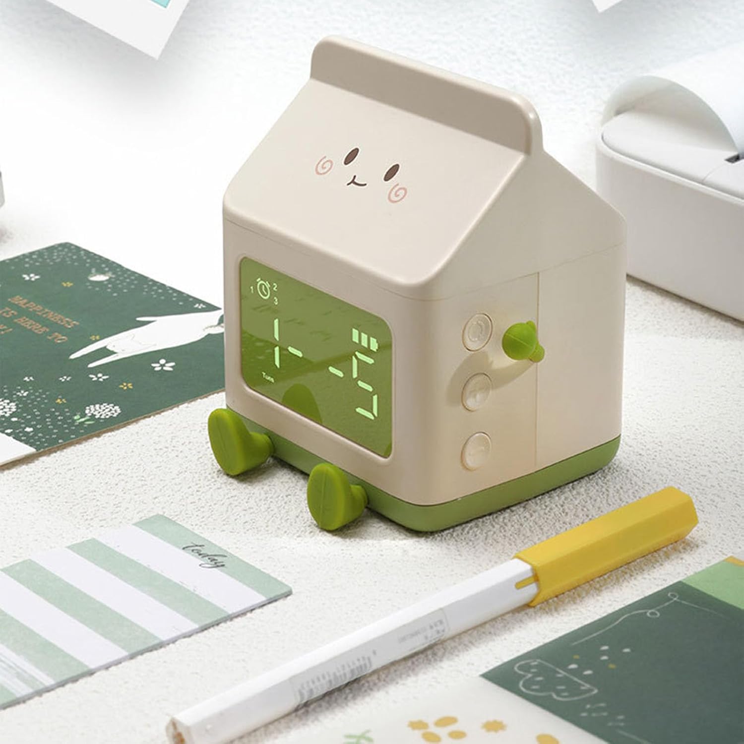 Reloj despertador para estudiantes, forma de caja de leche, pantalla transparente, función de cuenta regresiva, función de cuenta regresiva, reloj
