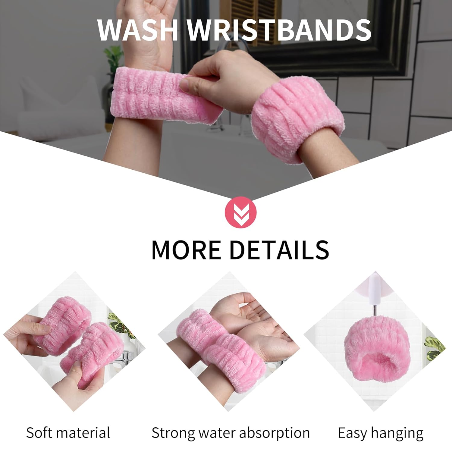 WSYUB Diadema para lavar la cara, juego de diadema y pulsera, diadema de spa y pulsera, rosa
