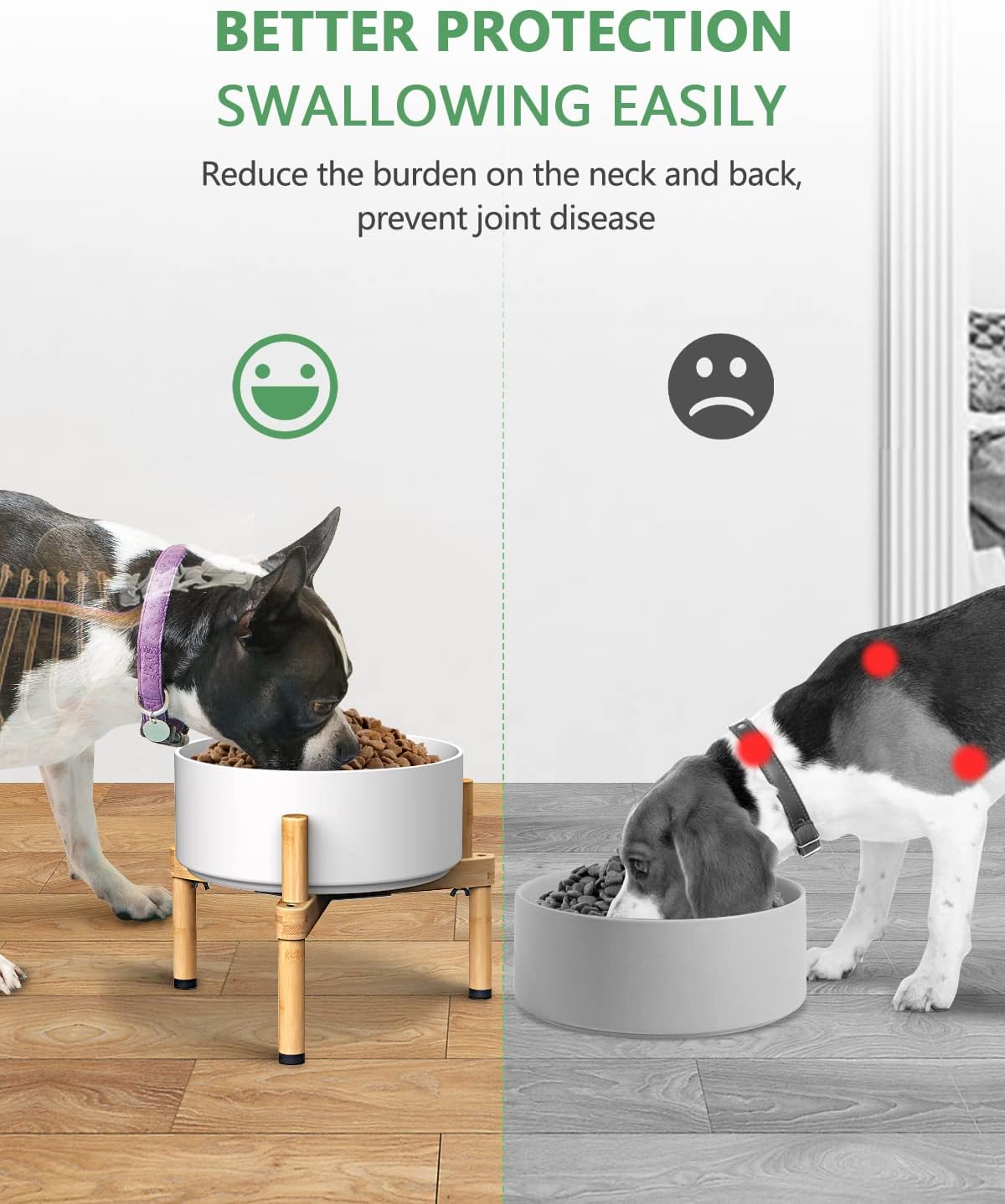 Vantic Soporte para cuenco para perros, soporte elevado ajustable para alimentos para perros de 6.5 a 11 pulgadas de ancho, soporte elevado de bambú
