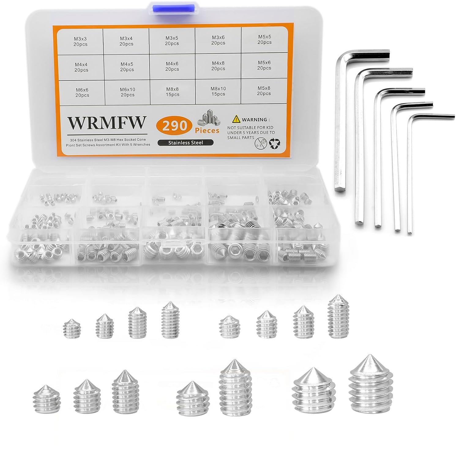 Juego de 290 tornillos métricos, juego de tornillos M8 M6 M5 M4 M3, tornillos hexagonales de acero inoxidable para accesorios de baño, manijas de