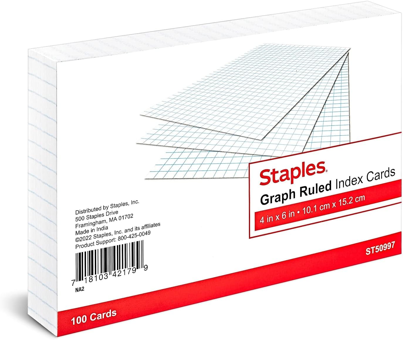 Staples Tarjeta de índice de 4 pulgadas x 6 pulgadas, gráfico rayado, blanco, 300cartón (St50997-Ccvs)