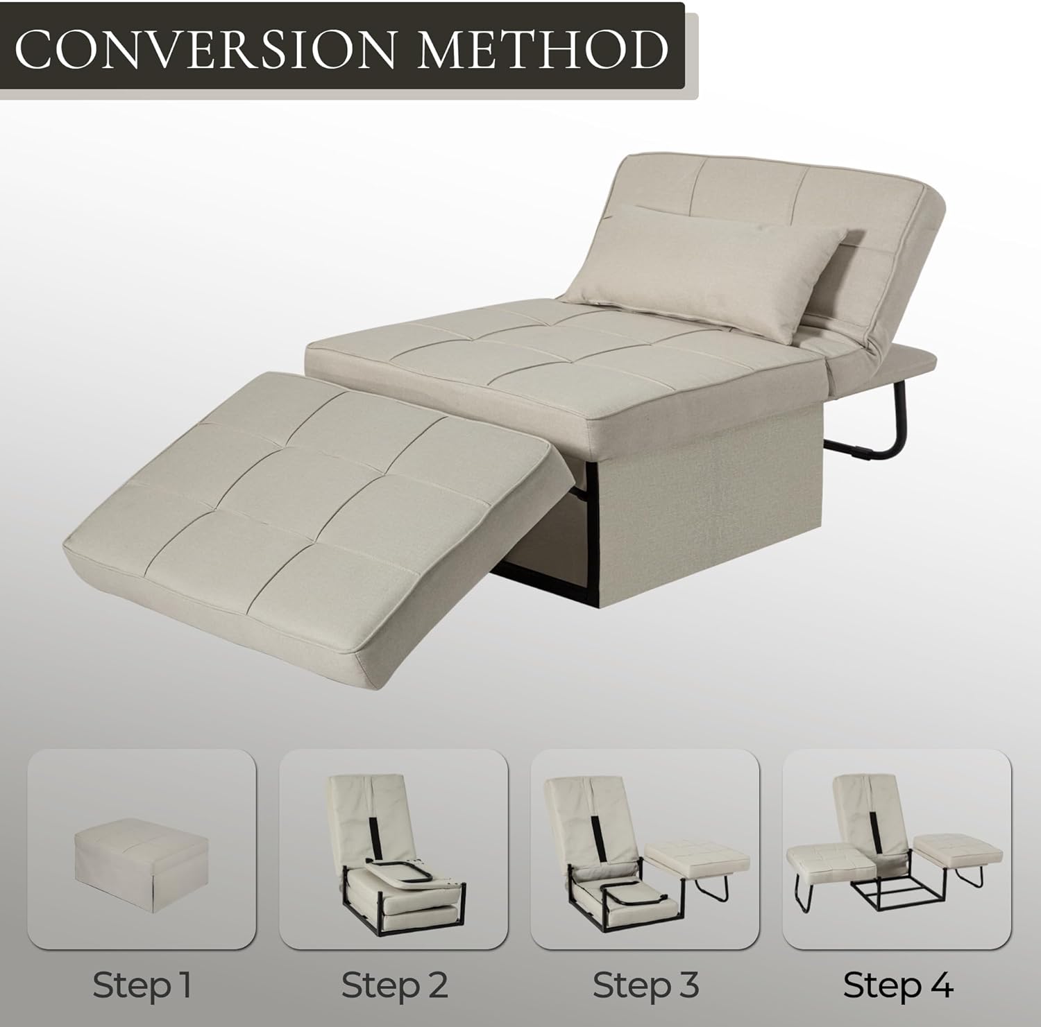 Sofá cama convertible, cama otomana plegable multifunción 4 en 1 con respaldo ajustable, moderna silla extraíble para sala de estar, apartamento,