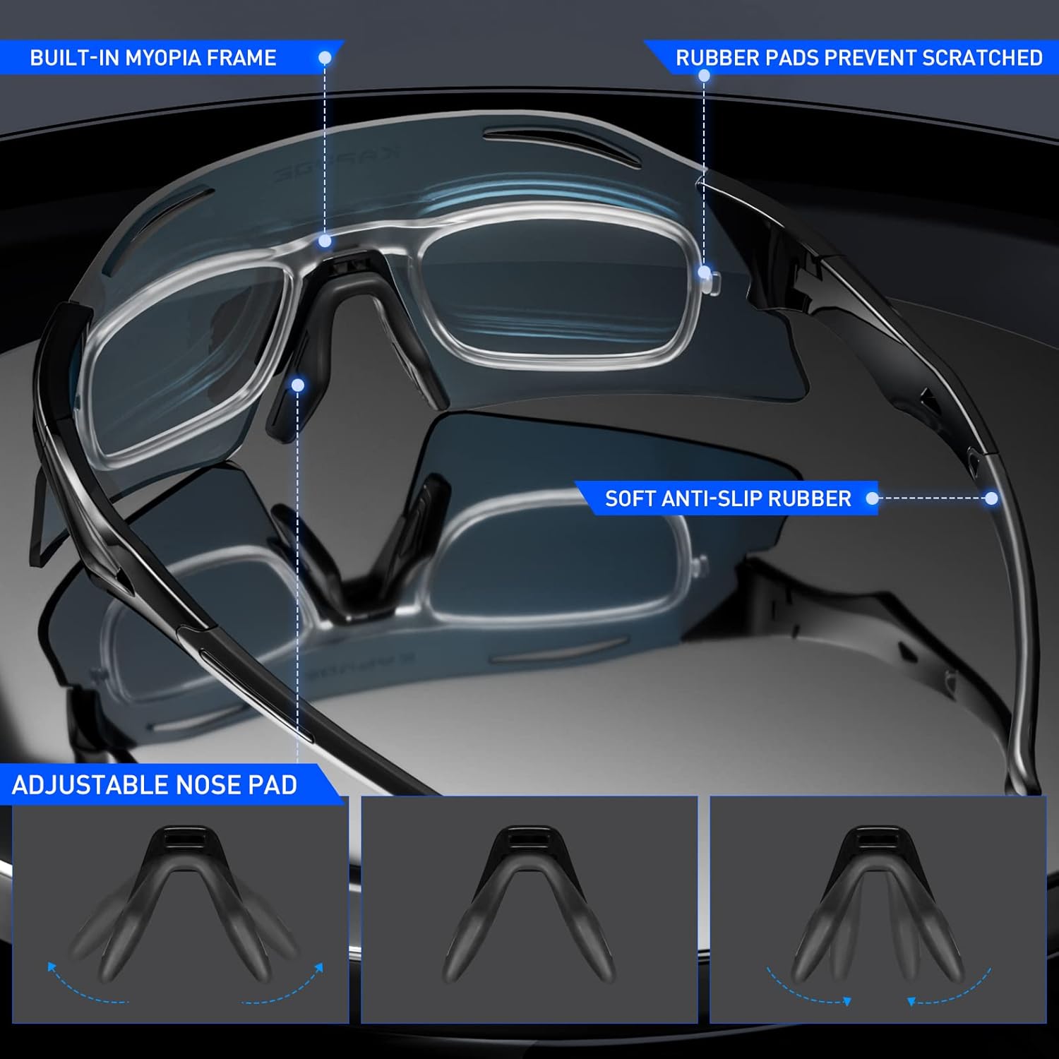 KAPVOE Gafas de ciclismo polarizadas con 3 lentes intercambiables, MTB ciclismo, béisbol, golf, deportes, gafas de sol para hombres y mujeres