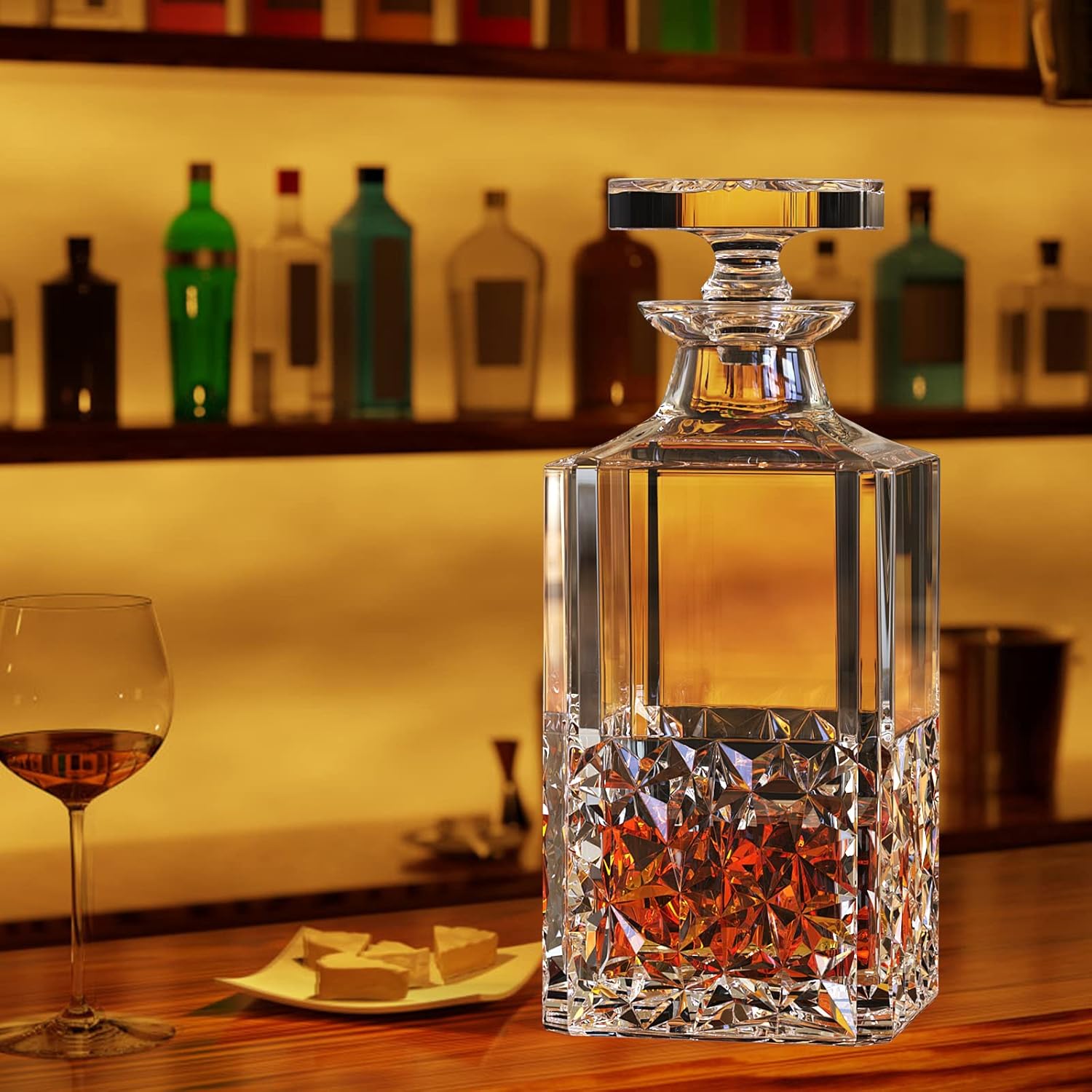 Decantadores de whisky de cristal, decantador sin plomo con tapón de vidrio, decantador de vodka para vino, bourbon, brandy, licor, jugo, agua,