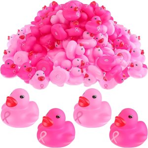 Deekin 100 patos de goma a granel con cinta rosa, patos de baño, concienciación sobre el cáncer de mama, mini patos de 1.57 pulgadas, flotador de Deekin 100 patos de goma a granel con cinta rosa, patos de baño, concienciación sobre el cáncer de mama, mini patos de 1.57 pulgadas, flotador de