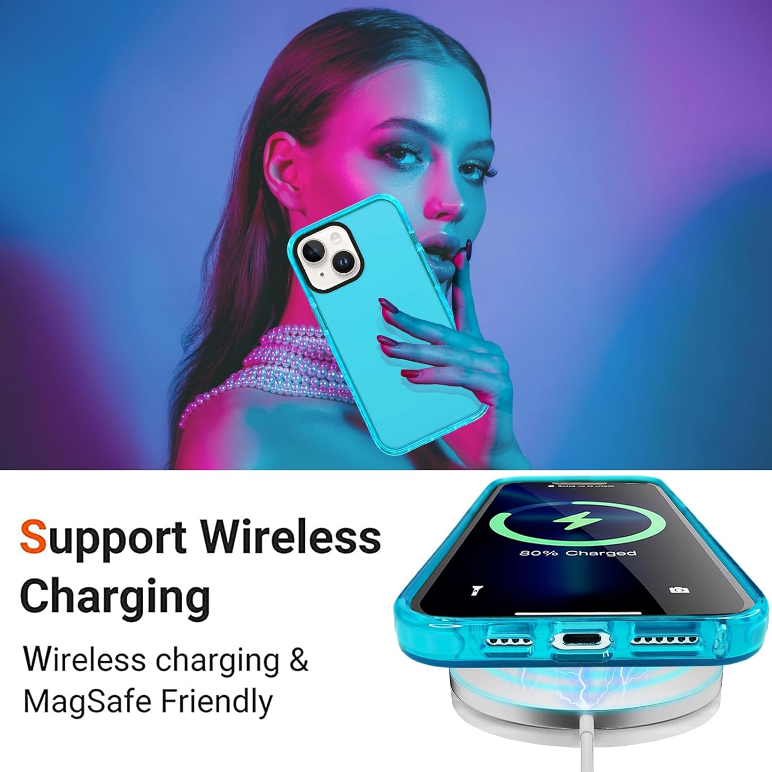 Funda transparente neón para iPhone 14 de 6.1 pulgadas, bonito diseño retro vibrante para mujeres, accesorios de los años 80, funda protectora de