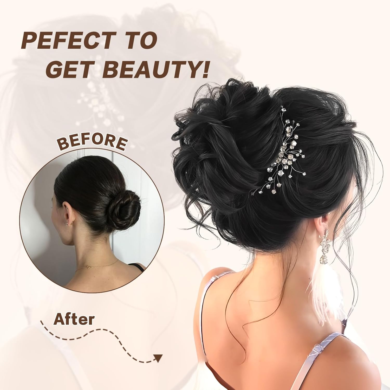HAIRCUBE 1 pieza de cabello desordenado de moño desordenado para mujer, extensiones de cabello sintético grueso y recogido para coleta (marrón