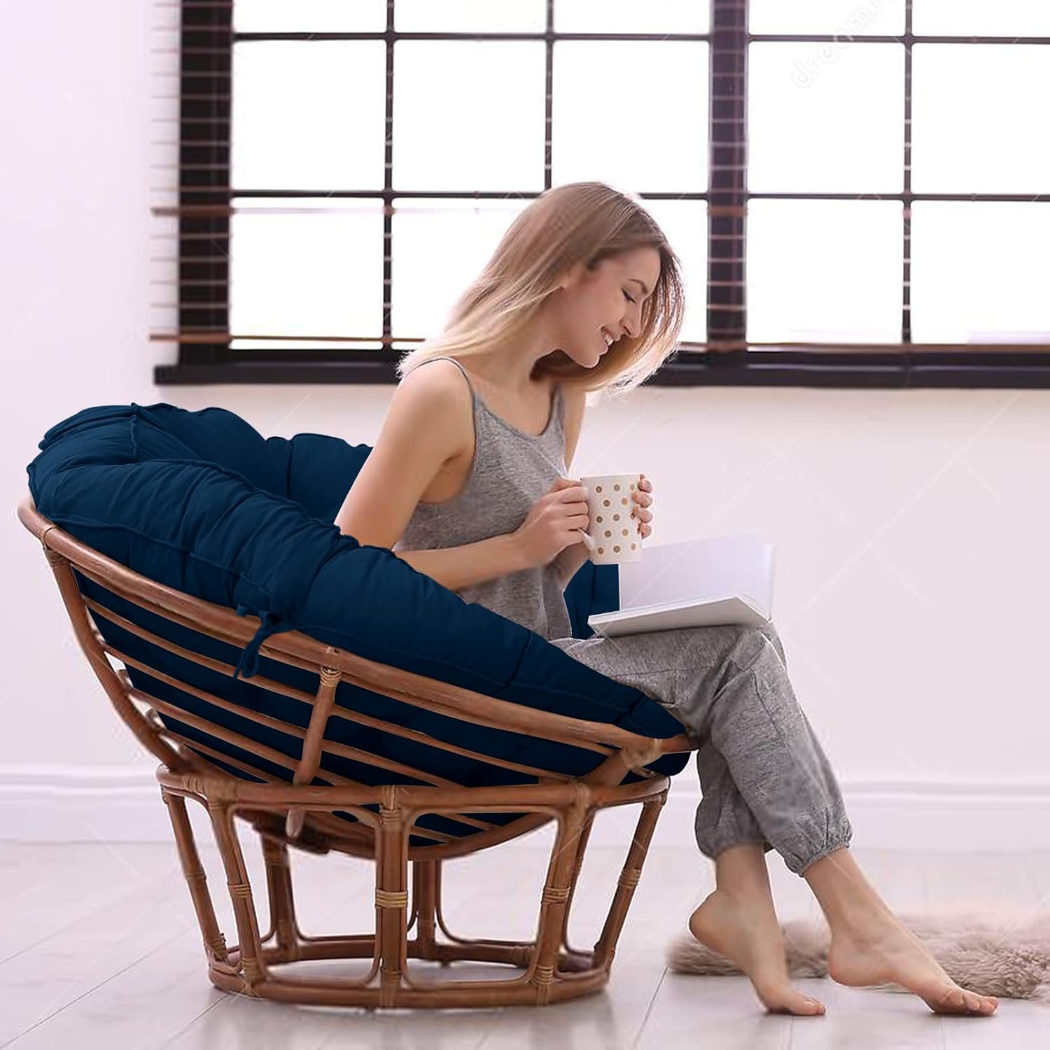 Papasan – Cojín para silla Papasan de 52 pulgadas, cojín redondo para silla Papasan de 13.23 libras, cojín de asiento esponjoso para relajarse (azul