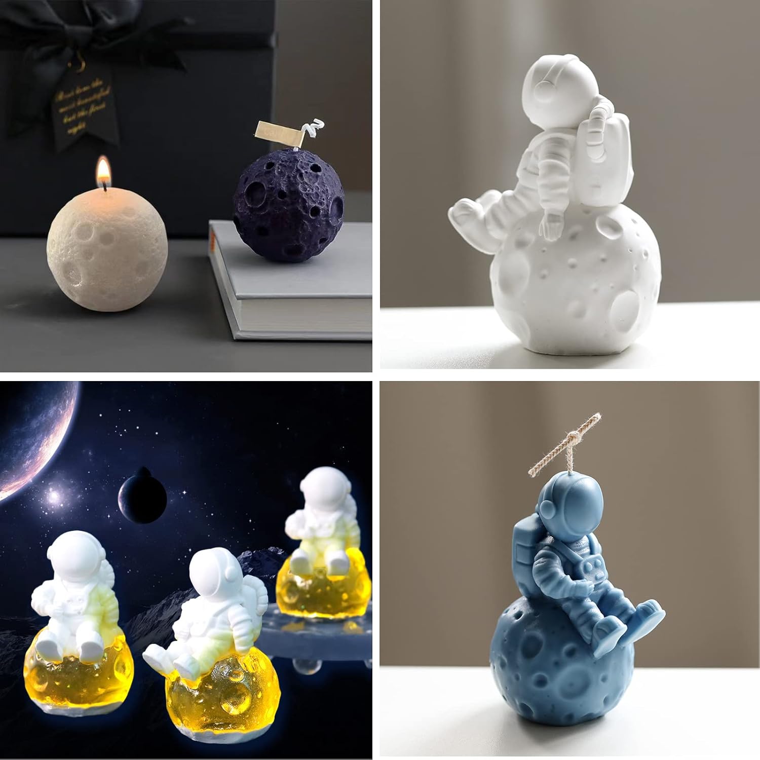 Molde de astronauta y vela de luna 3D para hacer velas, jabones, molde de aromaterapia, molde de silicona para chocolate, caramelo de hielo,