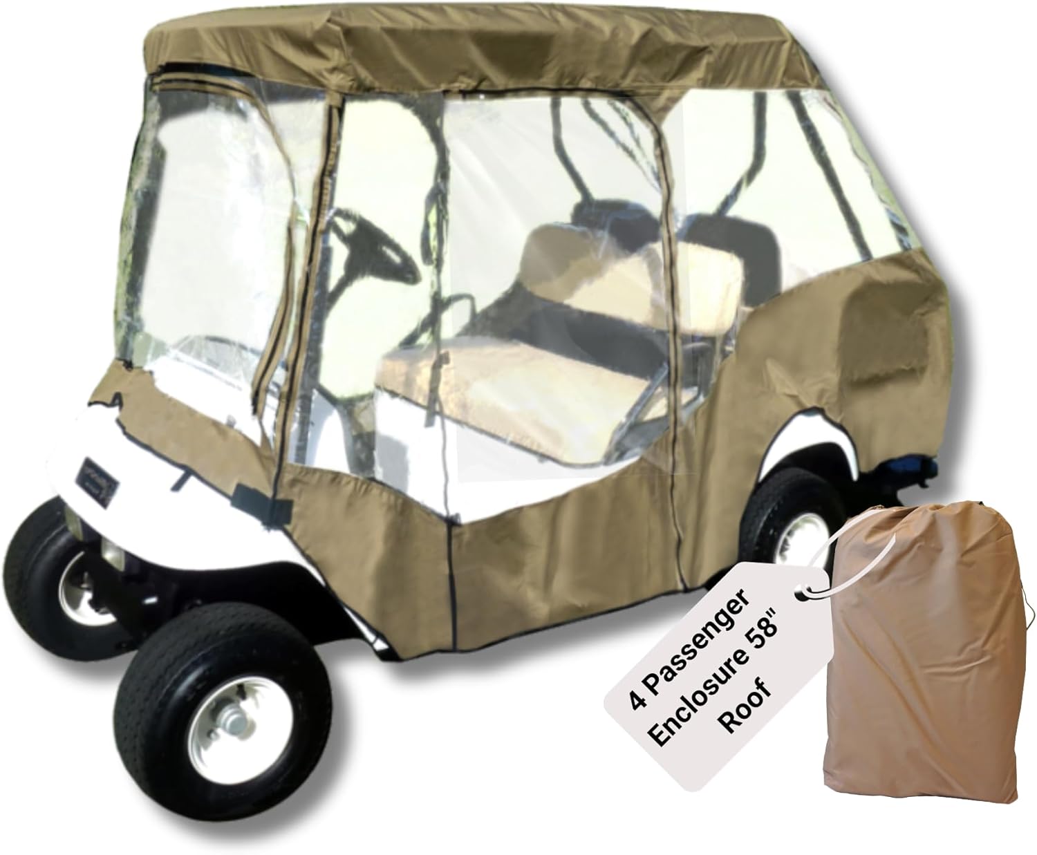 Funda protectora premium para carrito de golf con 2 pares de asientos, con techo de hasta 58 pulgadas.