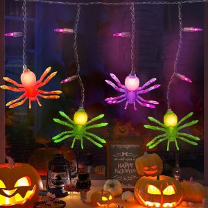 Jasneniebo Luces decorativas de Halloween, 25 bombillas enchufables de 7 pies, tira de luces de Halloween con 10 arañas conectables, cortina de Jasneniebo Luces decorativas de Halloween, 25 bombillas enchufables de 7 pies, tira de luces de Halloween con 10 arañas conectables, cortina de