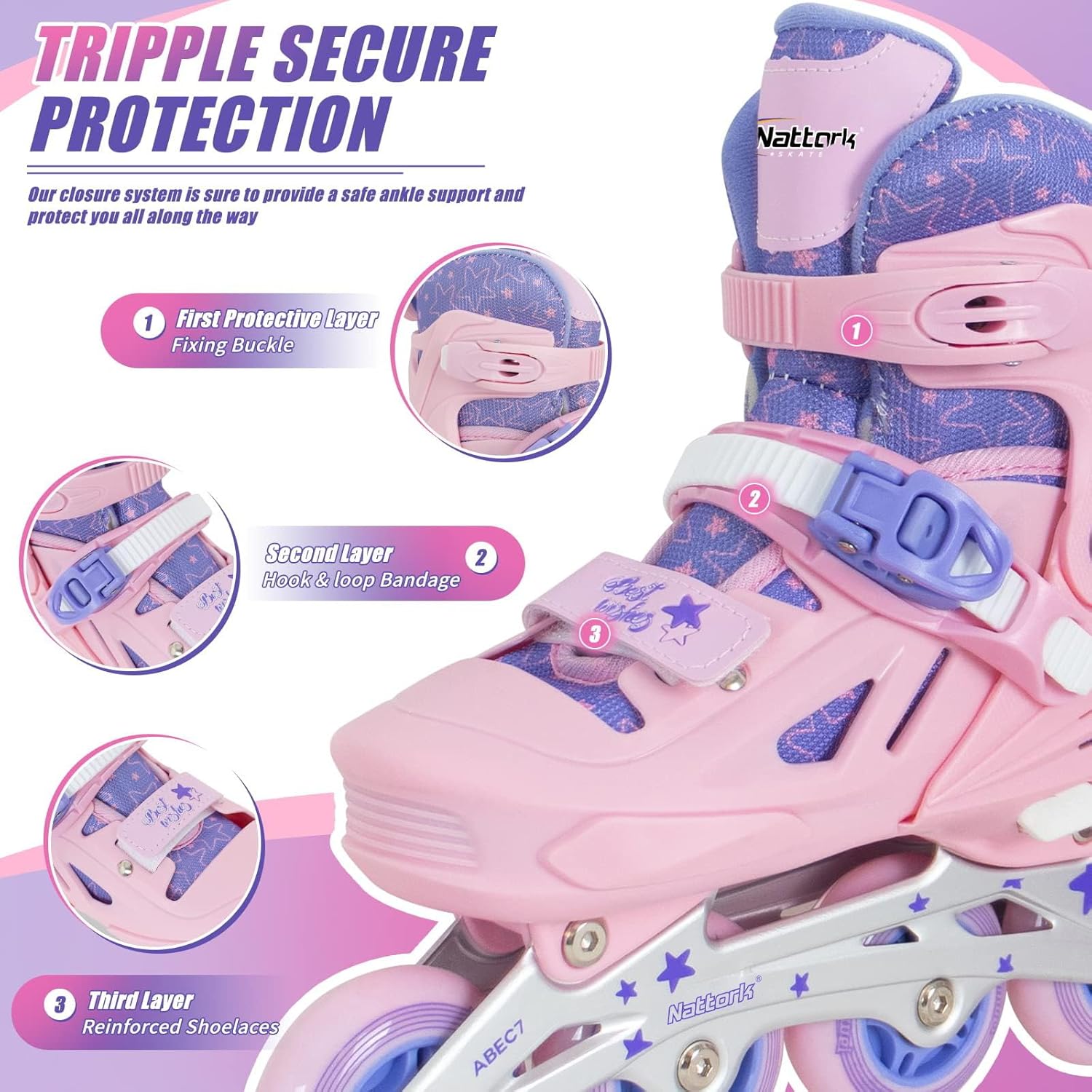Nattork Patines en línea para niñas y niños, 4 tamaños ajustables en línea con ruedas iluminadas, patines iluminadores para principiantes para niños