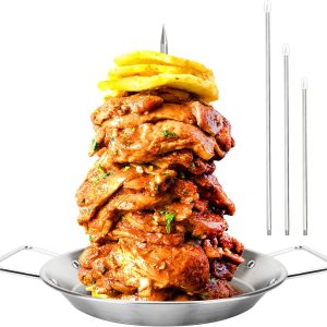 Brocheta vertical para barbacoa, brocheta Al Pastor para parrilla, pincho grueso de acero inoxidable para barbacoa para soporte vertical con 3 picos Brocheta vertical para barbacoa, brocheta Al Pastor para parrilla, pincho grueso de acero inoxidable para barbacoa para soporte vertical con 3 picos