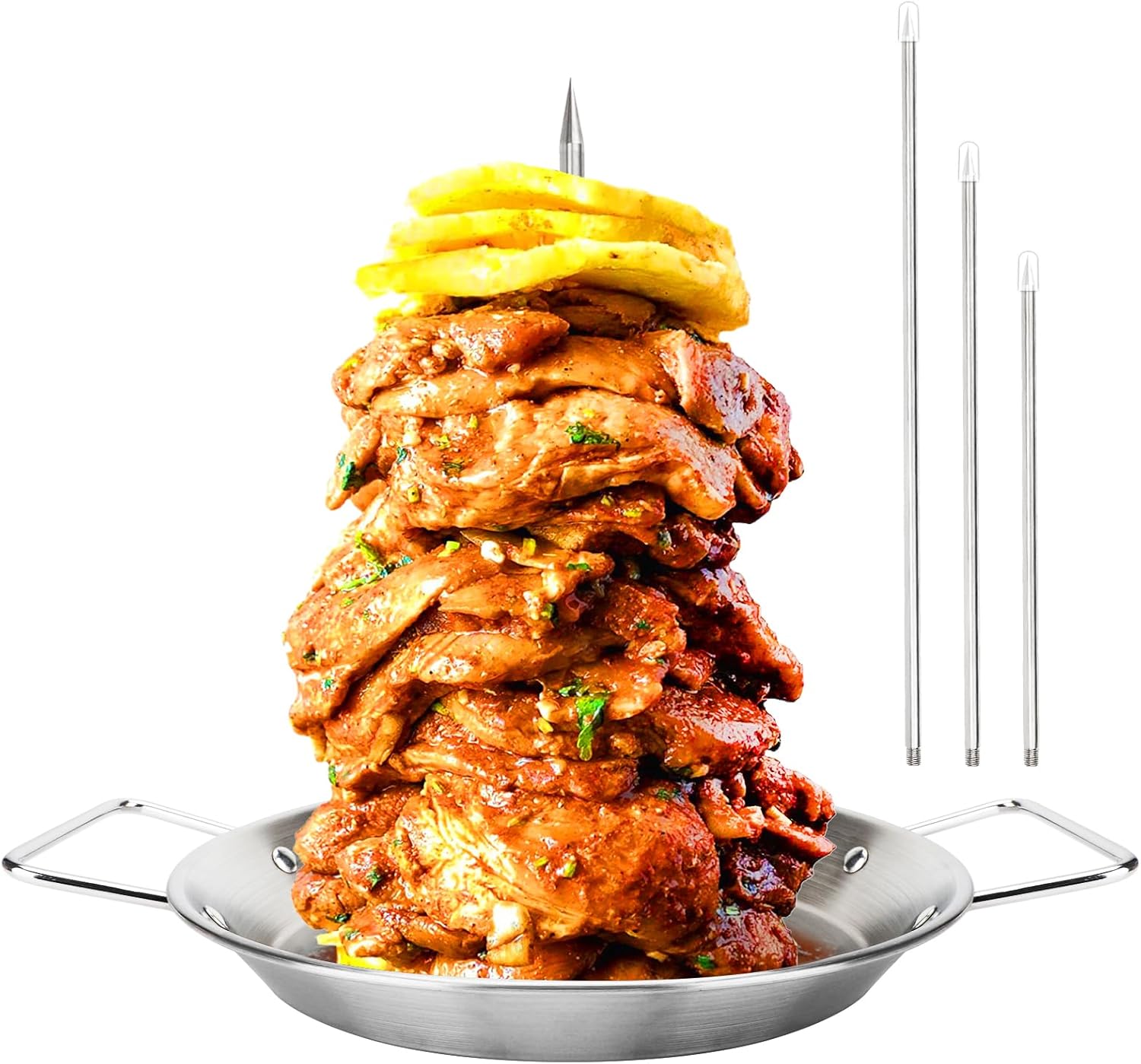 Brocheta vertical para barbacoa, brocheta Al Pastor para parrilla, pincho grueso de acero inoxidable para barbacoa para soporte vertical con 3 picos