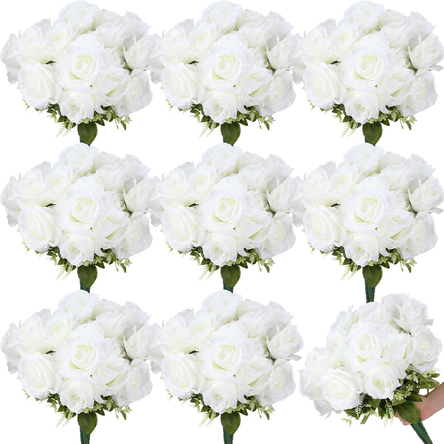 8 racimos de rosas artificiales de seda de 17.3 pulgadas, ramo de flores de rosas falsas, 56 cabezas de rosas artificiales, flores a granel con