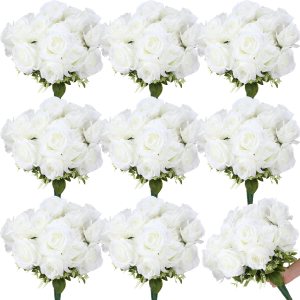 8 racimos de rosas artificiales de seda de 17.3 pulgadas, ramo de flores de rosas falsas, 56 cabezas de rosas artificiales, flores a granel con 8 racimos de rosas artificiales de seda de 17.3 pulgadas, ramo de flores de rosas falsas, 56 cabezas de rosas artificiales, flores a granel con