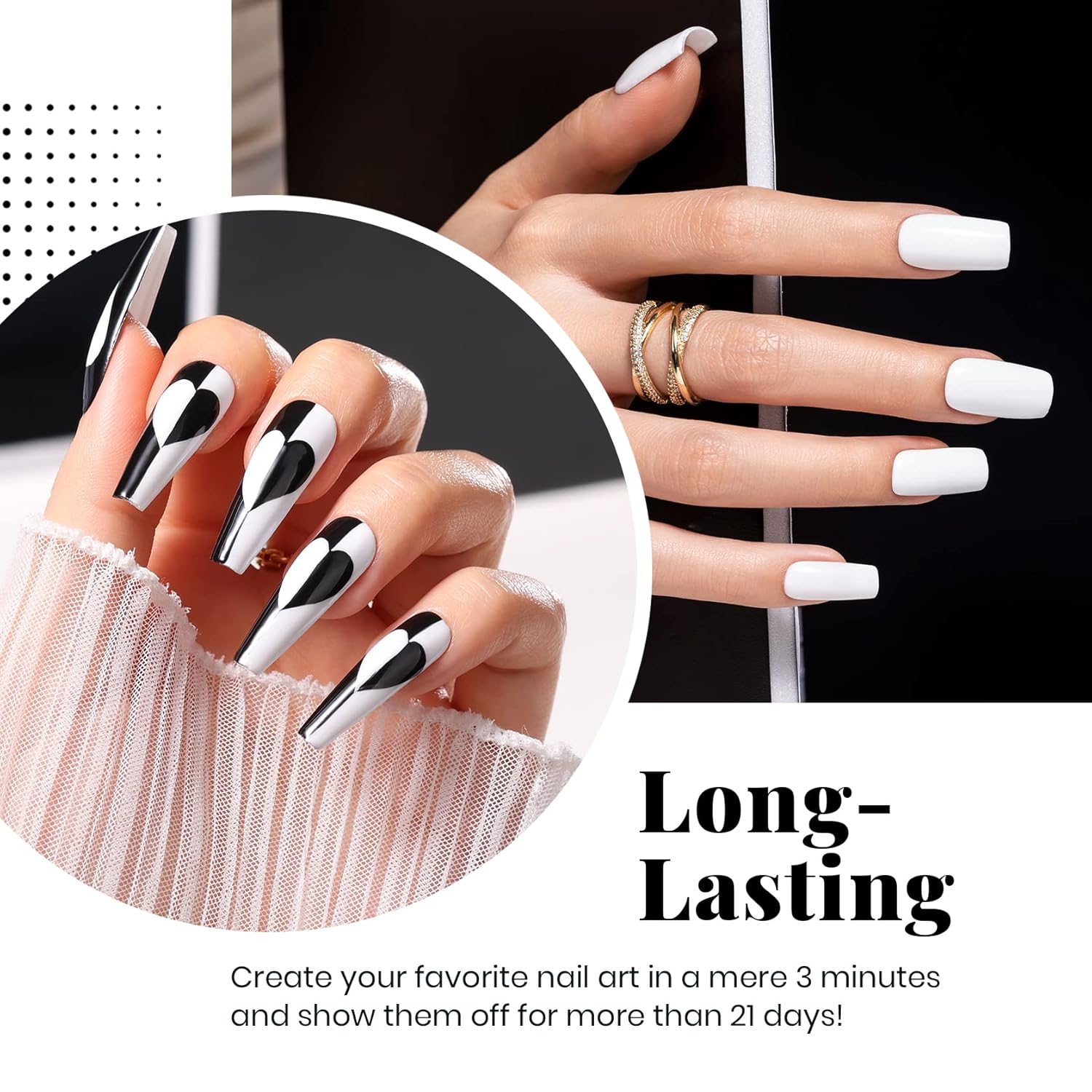 Beetles – Kit de esmalte de uñas de gel 5 en 1, fortalecedor y gel de esmalte de uñas en gel, 2 piezas de 0.5 onzas líquidas, color blanco y negro,