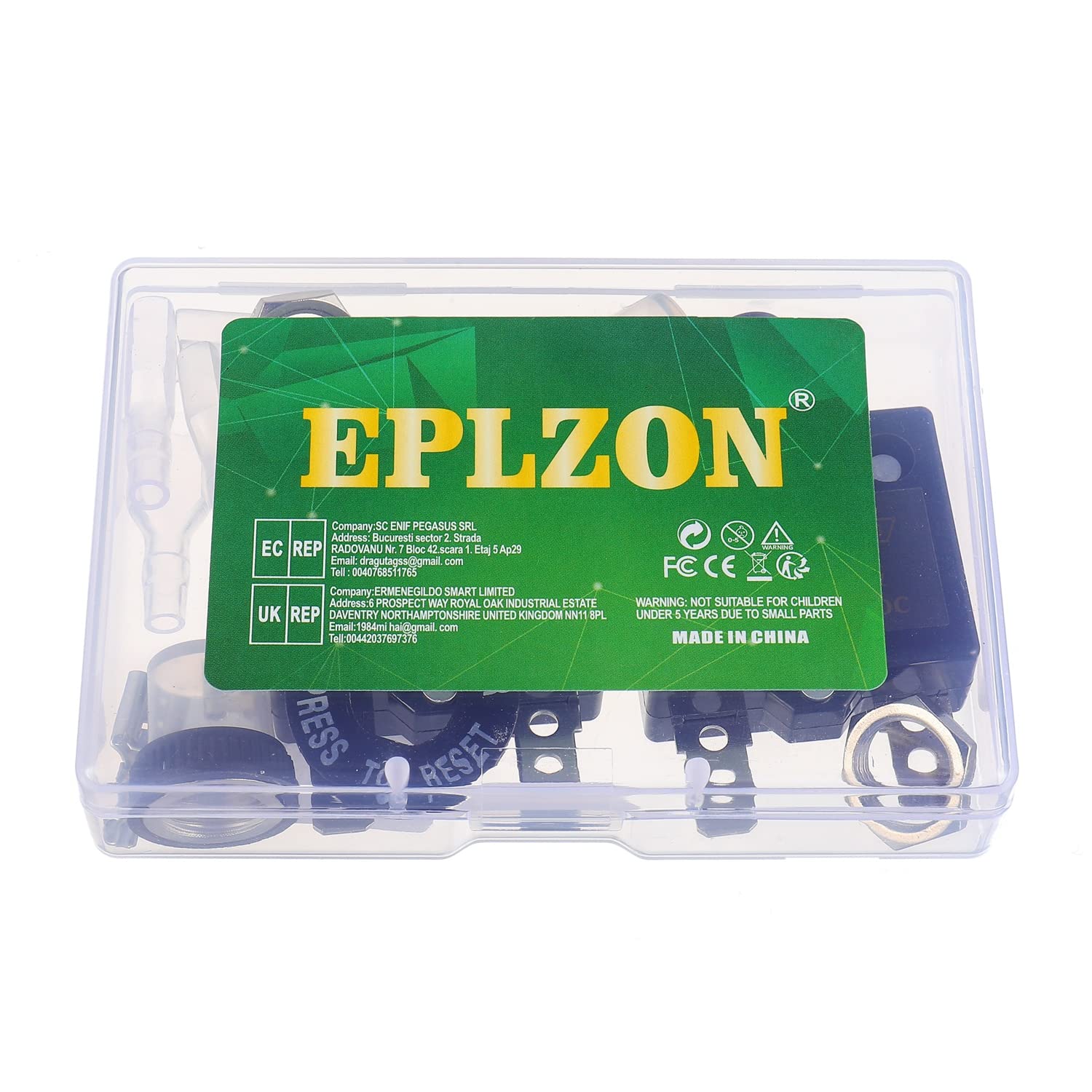 Disyuntor de botón de reinicio manual de 15 A, 125250 V, CA, 50 V, CC, protector de sobrecarga térmica con terminales de conexión rápida y tapas de