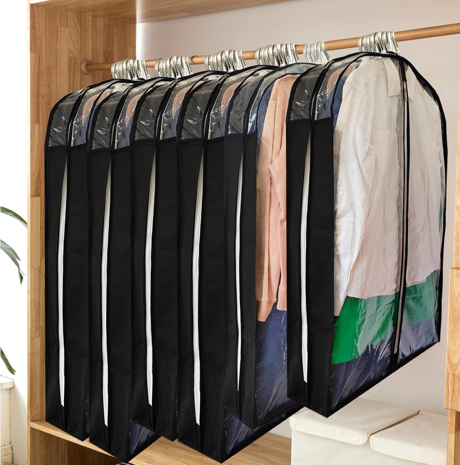 Bolsas de vestir para vestidos largos con refuerzo de 6.3 pulgadas, bolsas transparentes de 50 pulgadas a prueba de polillas para colgar ropa,