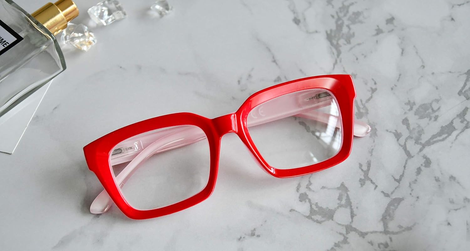 Eyekepper Gafas de lectura para mujer, diseño cuadrado de gran tamaño, color rojo