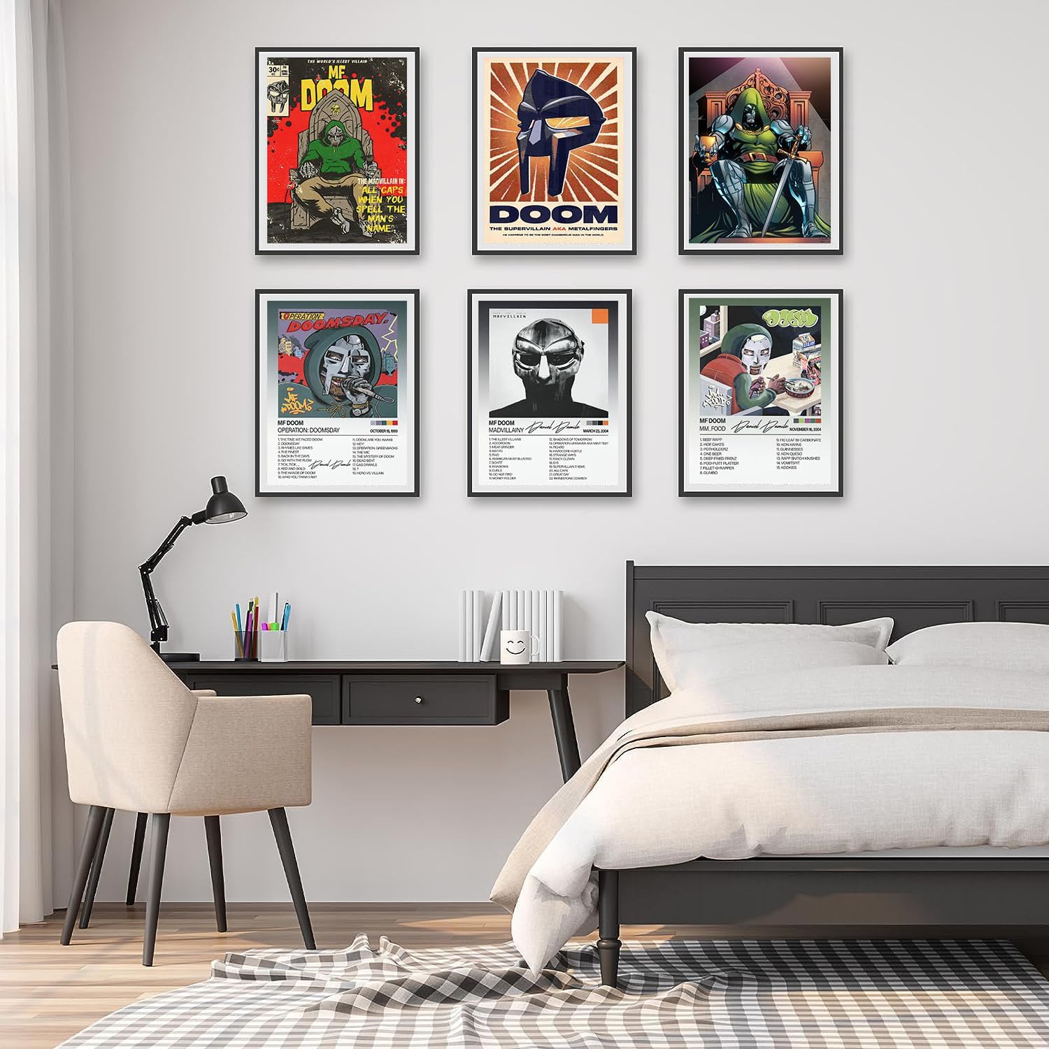 Zsdklres MF Doom – Póster de música firmado limitado para portada de álbum, pósteres estéticos en lienzo para pared, juego de 6 para niñas y niños,