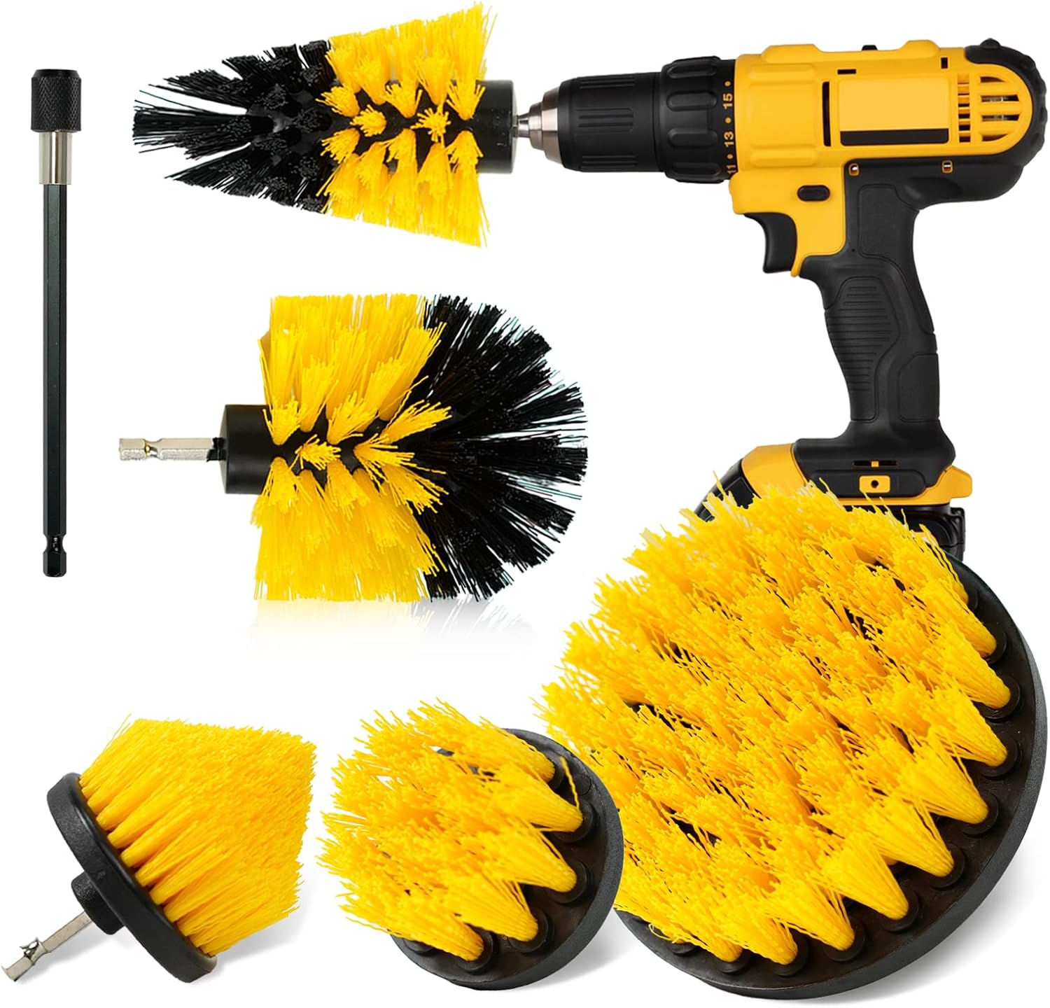 EsLuker.ly – Juego de 6 accesorios para cepillos de taladro, kit de limpieza multiusos con accesorio prolongado para lechada, ducha, bañera,