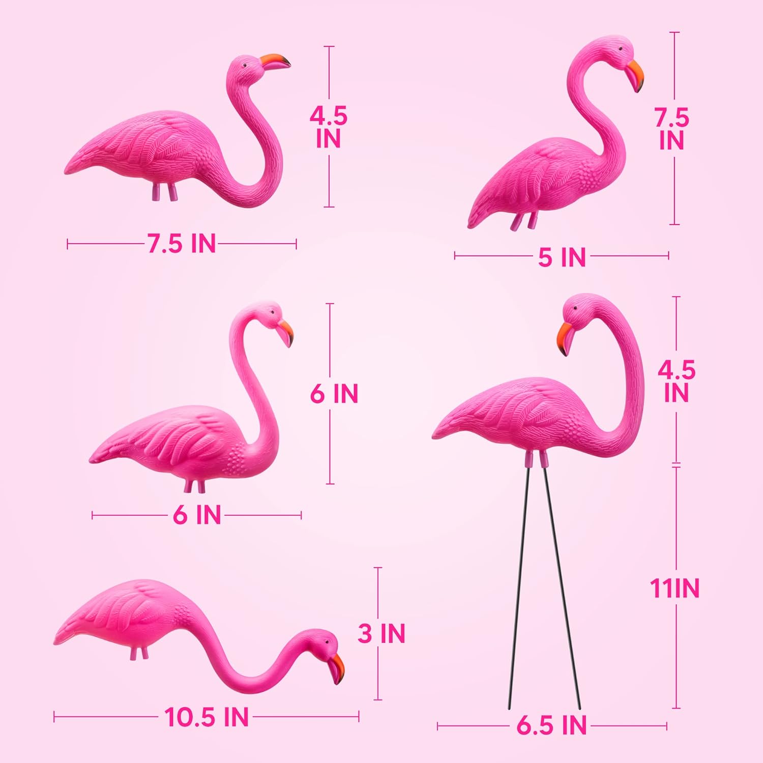 JOYIN Juego de 16 estacas de adorno de flamenco rosa para patio, estatua de flamenco de plástico para césped con patas de metal para aceras, jardín