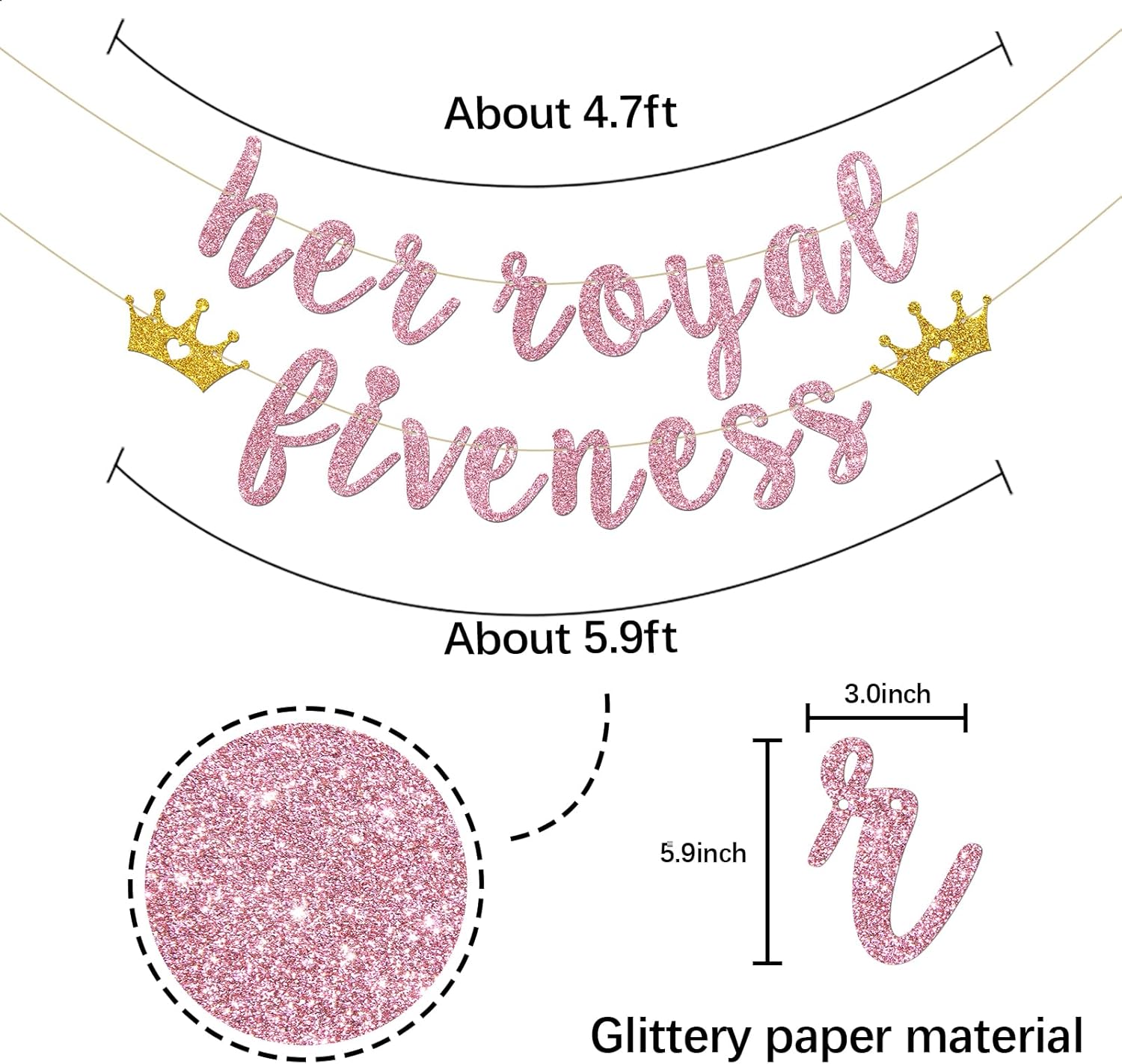 Cartel con texto en inglés “Her Royal Fivenity” – Decoración de fiesta de cumpleaños número 5 para niñas, suministros de decoración de fiesta de