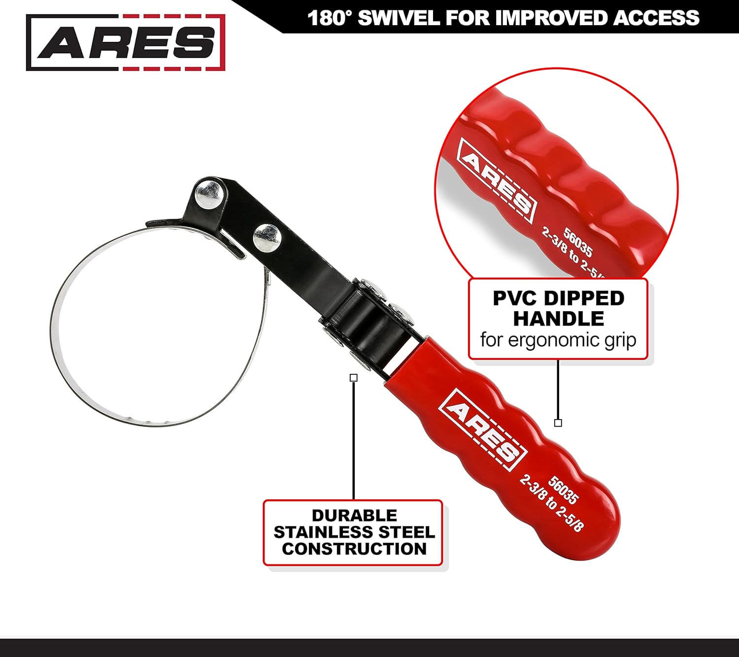 ARES 56065 – Juego de 4 llaves giratorias para filtro de aceite con bolsa de almacenamiento  Llaves de 2 34 pulgadas a 5 14 pulgadas (2.756 in a