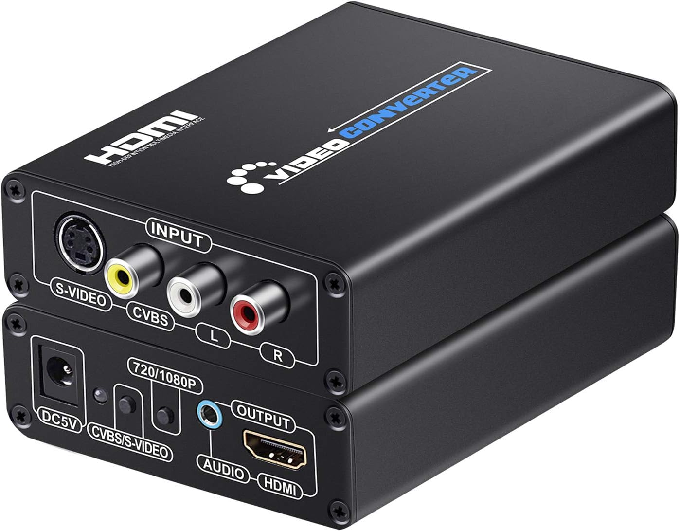 Convertidor RCA Svideo a HDMI con cables RCA + S-Video, RCA compuesto CVBS AV o Svideo + entrada de audio RL a salida HDMI Convertidor de lujo