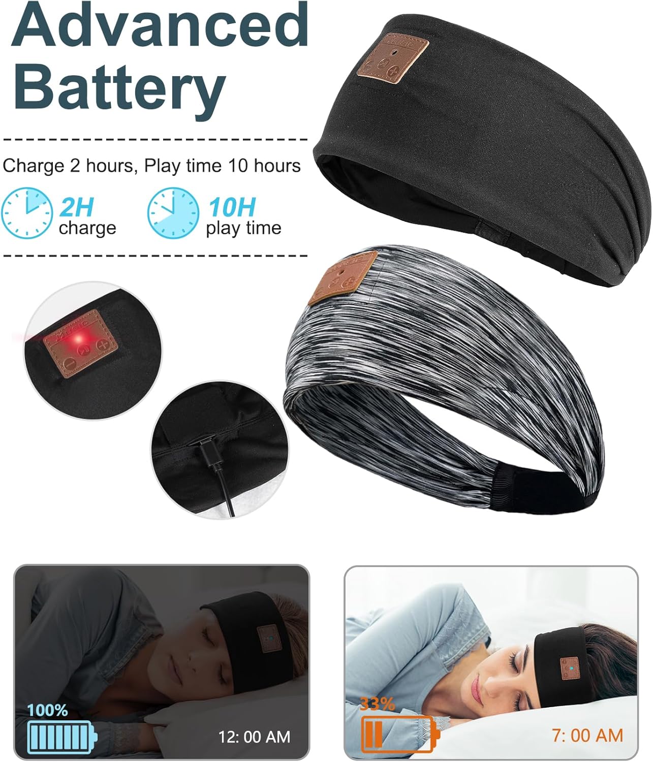 2 auriculares para dormir, auriculares deportivos Bluetooth con altavoces delgados, tapones para los oídos para dormir, entrenar, trotar, yoga,