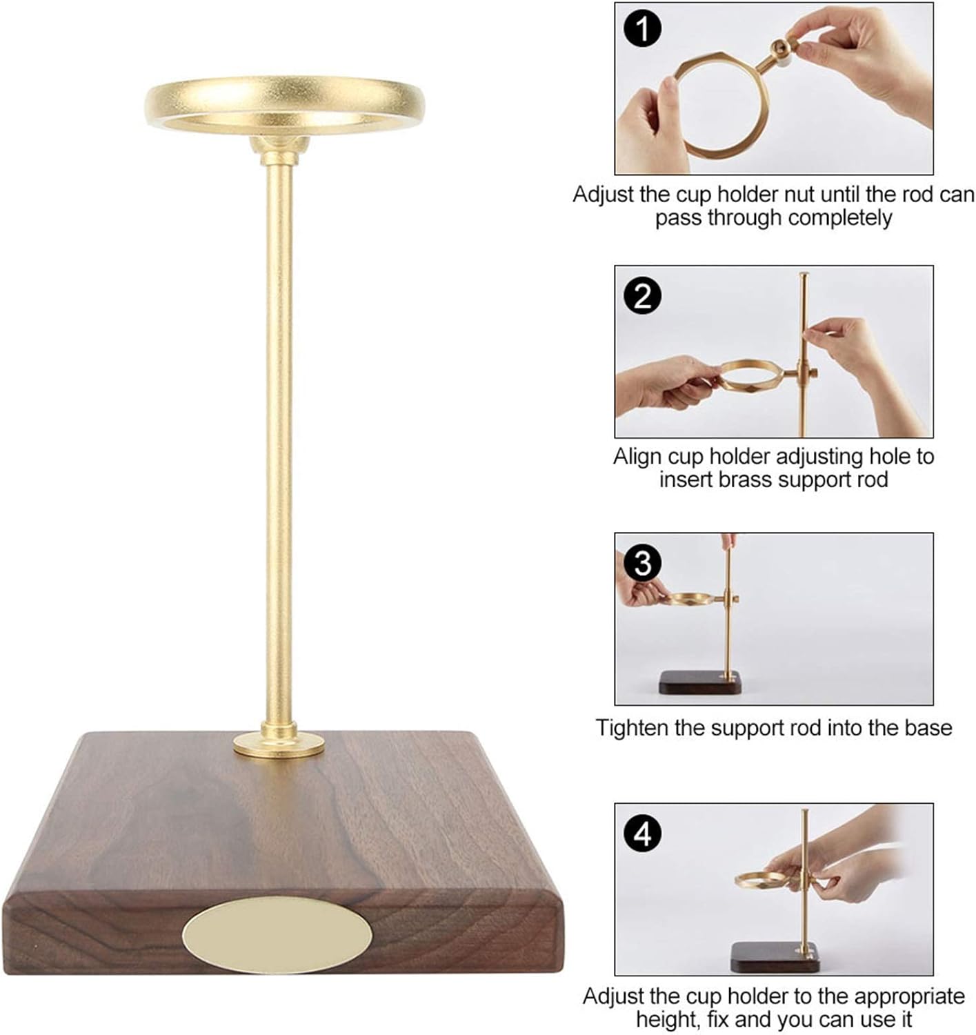 Almacenamiento de cocina para verter sobre el gotero de café, filtro de soporte de 25 × 18 × 8 de latón de madera para café