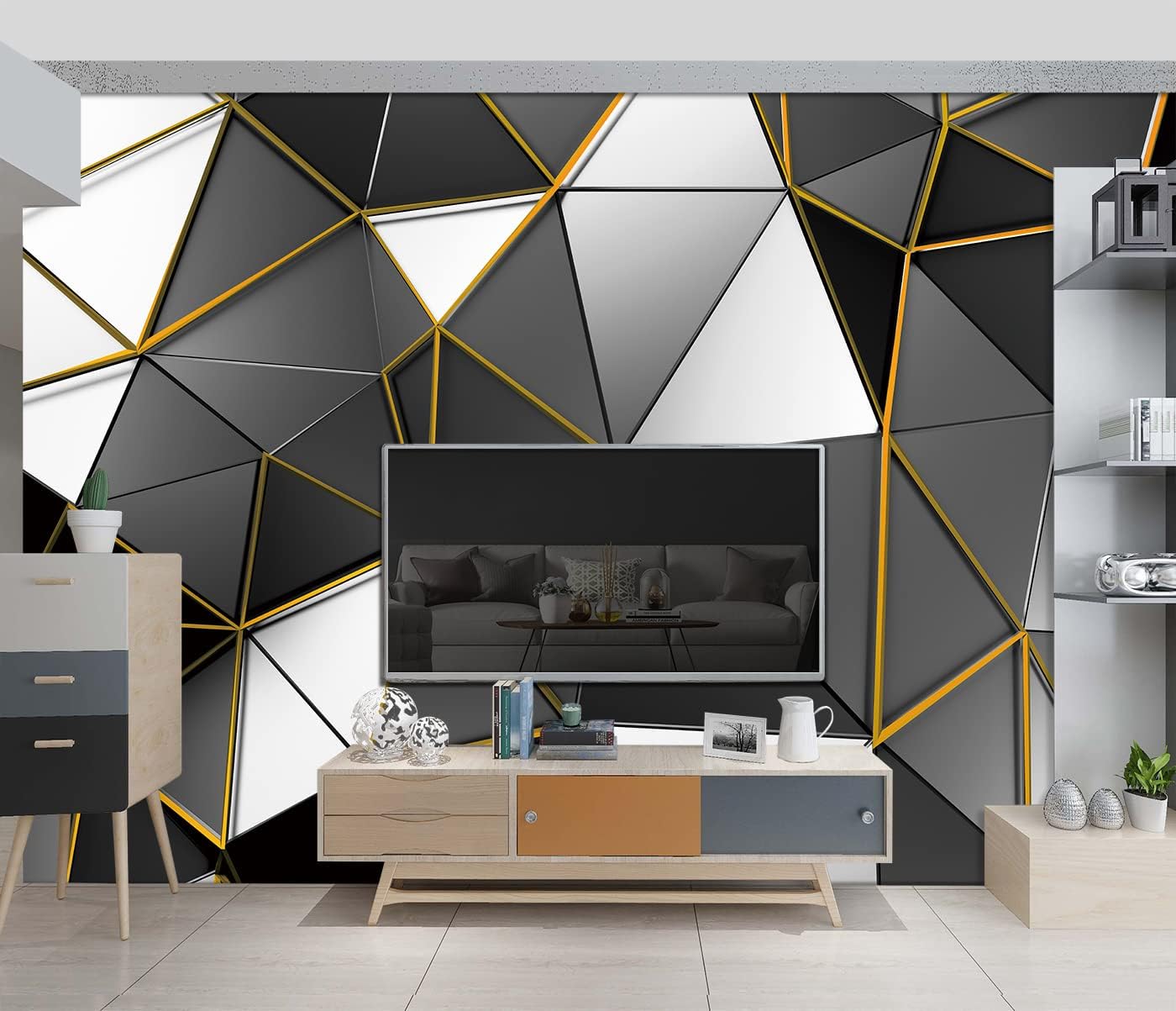 BZHXBZ – Papel tapiz geométrico negro y dorado para dormitorio, murales grises, oficina moderna, decoración de habitación de hombre, sala de estar,
